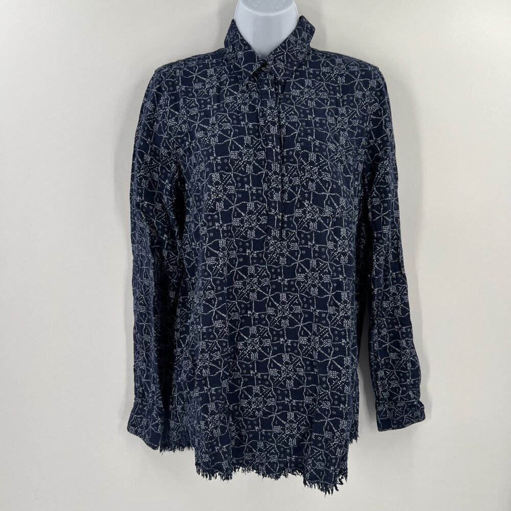 Carve Designs S Blue Organic Cotton Frayed Button Down